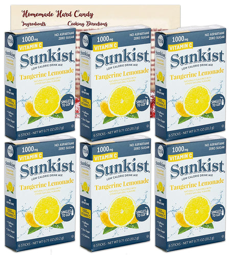 Sunkist Tangerine Lemonade Singles to Go Drink Mix | 6 Boxes - 36 Flavor Packets of Sugar Free Vitamin C Drink Mix Powder | Bundle with Ballard Products Hard Candy Recipe Card
