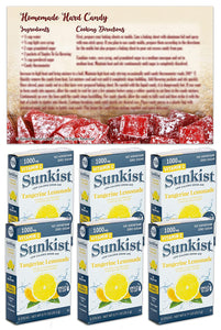 Sunkist Tangerine Lemonade Singles to Go Drink Mix | 6 Boxes - 36 Flavor Packets of Sugar Free Vitamin C Drink Mix Powder | Bundle with Ballard Products Hard Candy Recipe Card