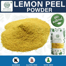 Load image into Gallery viewer, SPICES VILLAGE Lemon Peel Powder (4 Oz) - Natural Dried Purely Ground Citrus Fruit Zest, Dry Lime Powder for Baking Cooking and Herb Tea - Certified Kosher, Gluten Free, Non GMO, Vegan, Resealable Bag